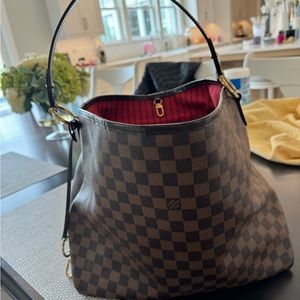 Louis Vuitton Brown and Red Checkered Shoulder Bag